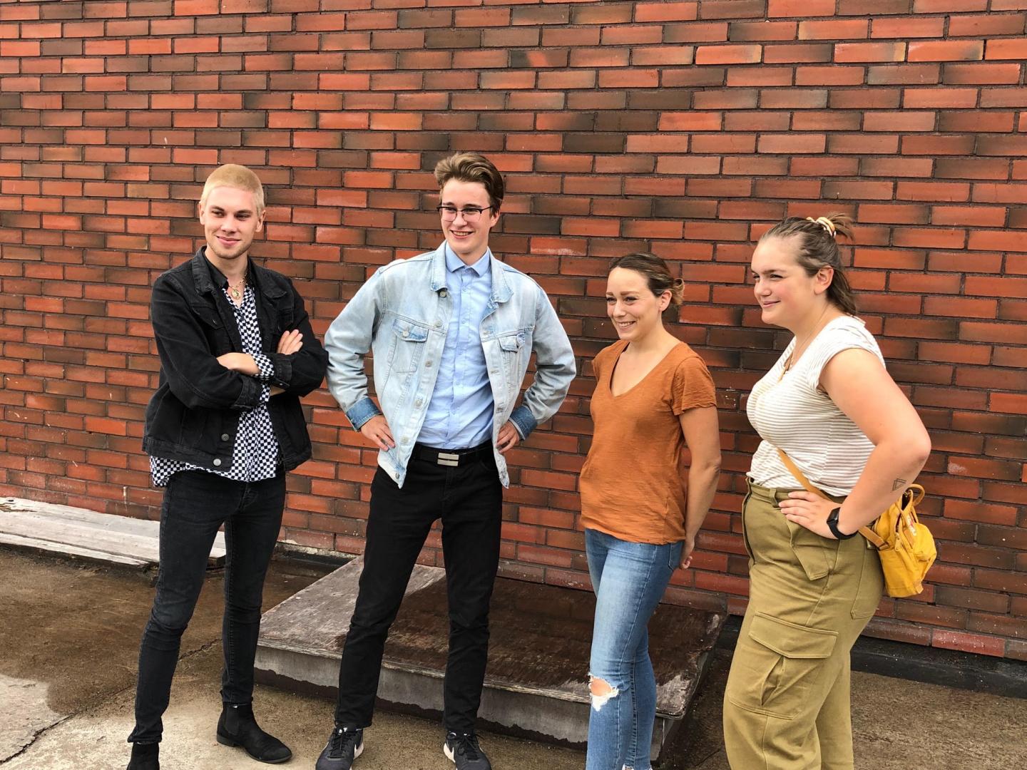 Projektgruppen bakom Grand Beat består av (från vänster till höger): Linus Mäkelä (Karelia), Felig Lönnquist (VNUR), Charlotta Eriksson (VNUR) och Ida flemmich (Karelia). 